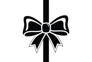 A black bow is tied around a vertical black stripe on a white background.
