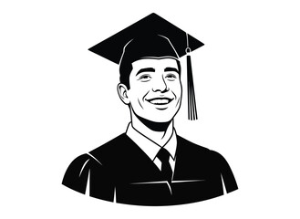 A smiling graduate in a cap and gown celebrates their educational achievement.