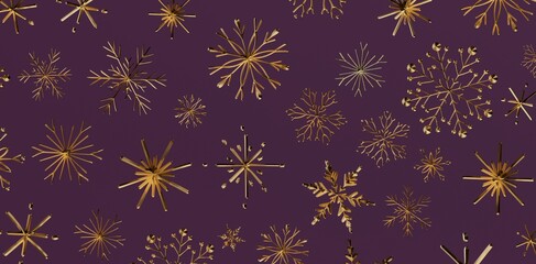 Elegant golden snowflakes on a rich purple background create a festive winter design. Perfect for...