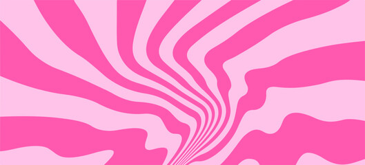 Vector illustration uses a psychedelic op-art style with wavy stripes in two shades of pink radiating from the center. Its dynamic, abstract pattern creates a vibrant and eye-catching visual effect.