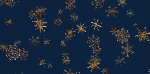 Stunning artistic gold snowflakes on dark blue background, perfect for winter holiday and Christmas design projects. Great for festive greeting