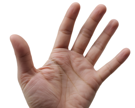 Open human hand palm facing forward against black background