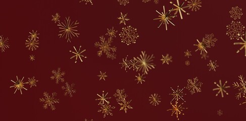 Abstract festive background with gold snowflakes over a rich red backdrop, perfect for holiday greetings and winter designs.