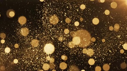 Golden bokeh lights dance across a dark canvas, creating a mesmerizing display of shimmering orbs and sparkling dust, evoking a sense of magic and wonder - Powered by Adobe