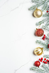 Christmas flat lay background on white.
