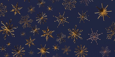 Stunning golden snowflakes against a deep navy backdrop create a festive and sophisticated design perfect for winter holidays, Christmas, and Ne