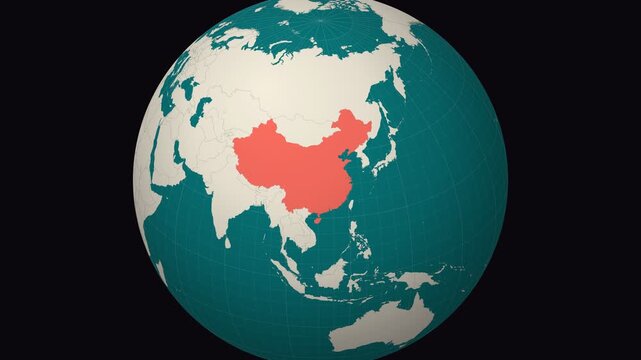 China map. Animated zoom into the country on the Globe in Teal Pale Mint color palette. Country logo animation. Map with meridians, parallels. Awesome video.