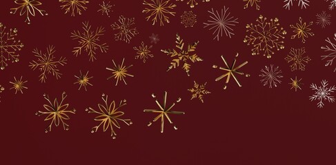 Stunning golden snowflakes against a rich burgundy background, perfect for holiday designs, Christmas decorations, and festive visuals. Beautifu