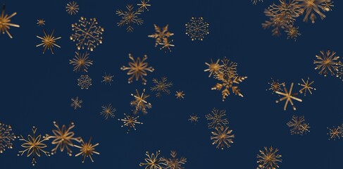 Abstract design of golden snowflakes floating against a deep blue background, perfect for seasonal and festive themes. Ideal for Christmas and w