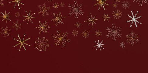 Christmas background design featuring elegant snowflakes with a deep red backdrop. Perfect for holiday greetings and festive seasonal designs.
