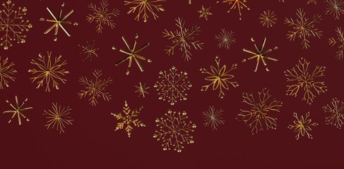 Stunning golden snowflakes against a deep burgundy backdrop, perfect for winter holiday designs and Christmas celebrations. Beautifully detailed