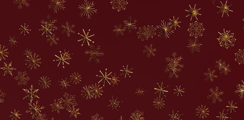 Abstract background of gold snowflakes on a rich burgundy. Perfect for holiday themes, Christmas cards, and festive designs. Evokes a sense of e