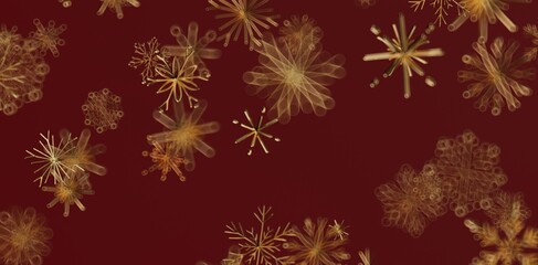 Festive Christmas background featuring abstract golden snowflakes on a rich red backdrop. Perfect for holiday designs, winter themes, or seasona