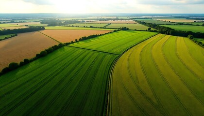 Texture rich aerial view: mixed mosaic of orchards, cropland, pastures and Green Grass Land