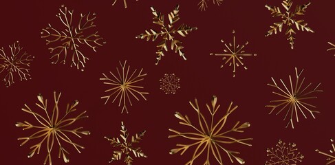 Christmas background featuring beautiful gold snowflakes on a rich burgundy backdrop perfect for holiday designs and cards. Ideal for festive th © vegefox.com