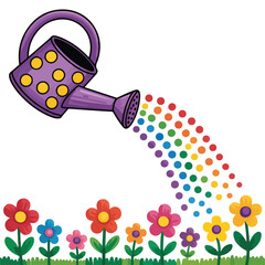 Color vector illustration of a watering can with flowers as a cartoon object for art design on a white background