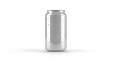 Silver Aluminum Beverage Can with Water Droplets on White Background soda drink