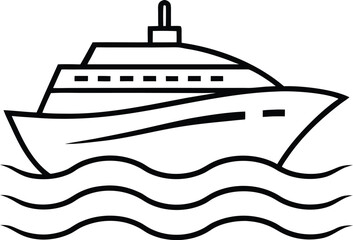 Luxury Cruise Ship Sailing Peacefully In Mediterranean Sea Line Art Vector illustration