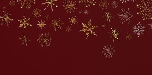 Festive Christmas background featuring gold snowflakes on a rich burgundy backdrop. Perfect for holiday designs and winter celebrations. Ideal f
