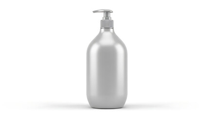 Silver Metallic Pump Dispenser Bottle on White Background liquid soap