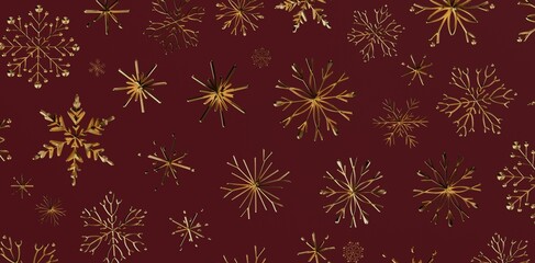Luxurious gold snowflakes pattern on a deep burgundy background. Perfect for festive designs,...
