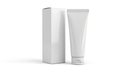 White Cream Tube and Matching Box on White Background cosmetic tube lotion tube