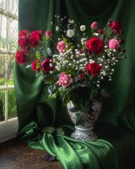 Still life with bouquet of roses 