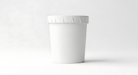 White Cylindrical Container with Folded Paper Lid on White Background food