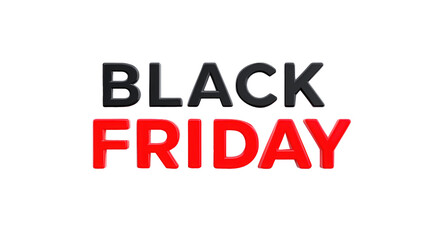 Fototapeta premium Black Friday 3D text isolated on transparent background, glossy black and red typography for sale and promotion design.