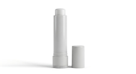 White Lip Balm Tube with Cap Off and Separate Cap on White Background chapstick cosmetic