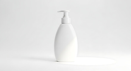 White Plastic Pump Bottle with Subtle Shadow on White Background dispenser liquid