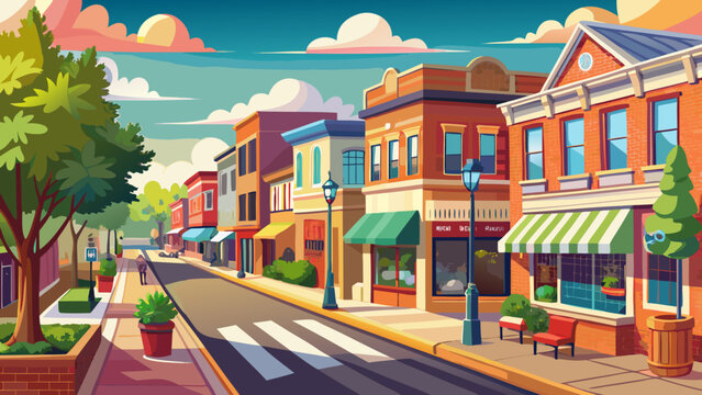 Very beautiful downtown main street of Mattoon, Illinois, featuring charming storefronts, tree-lined sidewalks, and a peaceful park capturing the warm community spirit of small-town Midwest USA.