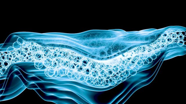 xray Skin Layer Rinse Smoothing , Animation Serum through the Skin Layer , Skin wrinkle reduction, Skin care, human skin surface, Collagen repair effect, 3d render