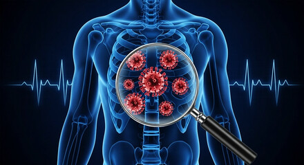 Human anatomy microscopic virus detection blue body