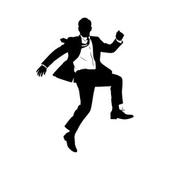 Dynamic silhouette of businessman in motion energetic business professional dancing or jumping with style vector vector illustration on white background
