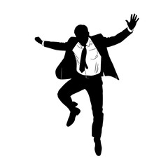 Energetic businessman silhouette in action jumping with arms wide open dynamic pose vector vector illustration on white background