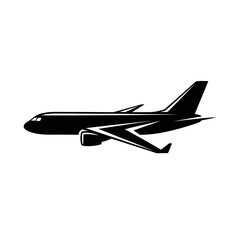Modern passenger jet airplane silhouette with stylized wings and fuselage for travel and aviation concepts vector vector illustration on white background