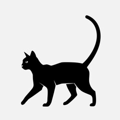 Sleek black cat silhouette walking gracefully with curled tail and alert eyes vector vector illustration on white background