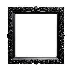 Black ornate square picture frame isolated on transparent background