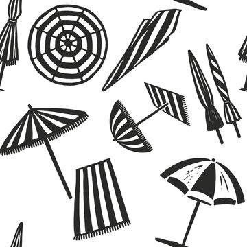 Minimal Black and White Umbrella Seamless Pattern