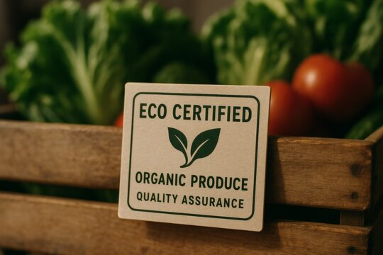 Eco Label on Fresh Produce, Organic Food and Sustainable Agriculture Concept
