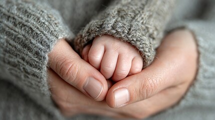 Tender Moment of Adult and Baby Hands in Cozy Knit Sweaters