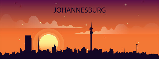 Naklejka premium Stylized illustration of the Johannesburg skyline against a bright sunset.
