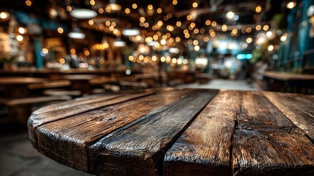 Close-Up of Rustic Wooden Table with Warm Ambient Lighting - Powered by Adobe