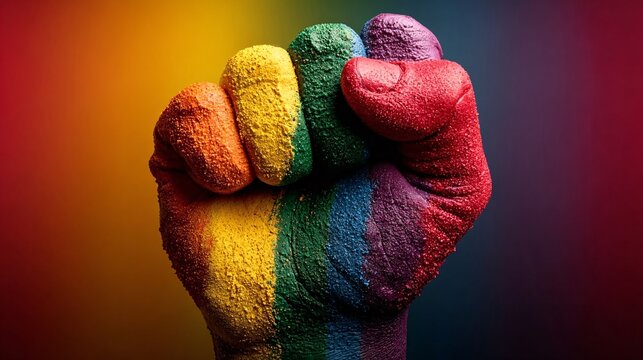 Vibrant Rainbow Fist Symbolizing Unity and Strength for Equality