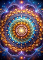 Colorful cosmic mandala with intricate details and vibrant swirling patterns