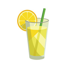 Lemonade glass with lemon slice realistic isolated white background.