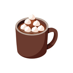 Hot Chocolate Cup with Marshmallows Vector Icon on White Background