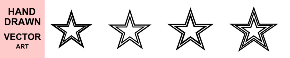 Outlined geometric star vector illustration with layered black lines, minimalistic abstract hand drawn shape, symmetrical five point star design for decoration and graphic elements