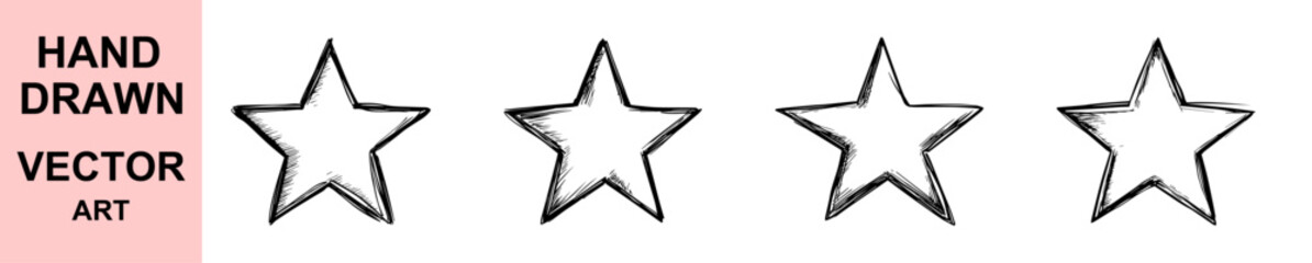 Hand drawn sketch star vector illustration with textured rough lines, artistic grunge black and white design, rustic minimal aesthetic, creative doodle celestial shape artwork